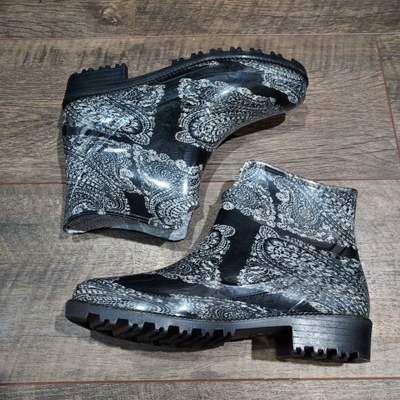 Boots Rain Garden Slip On Rubber Paisley Ankle Women 8 XL 39 - Picture 11 of 12